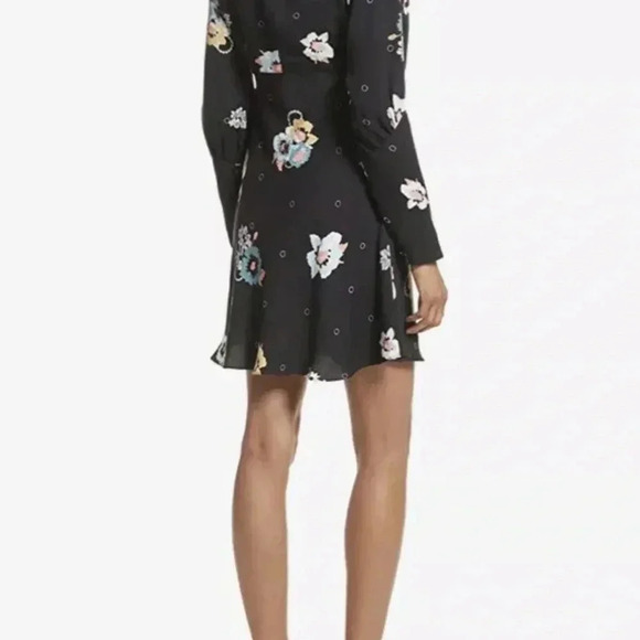 Free People Women Dress Split Sleeve Floral Mini Long Sleeve Black Size 0 - Picture 4 of 9